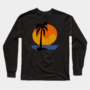 sunset with dog and cat Long Sleeve T-Shirt